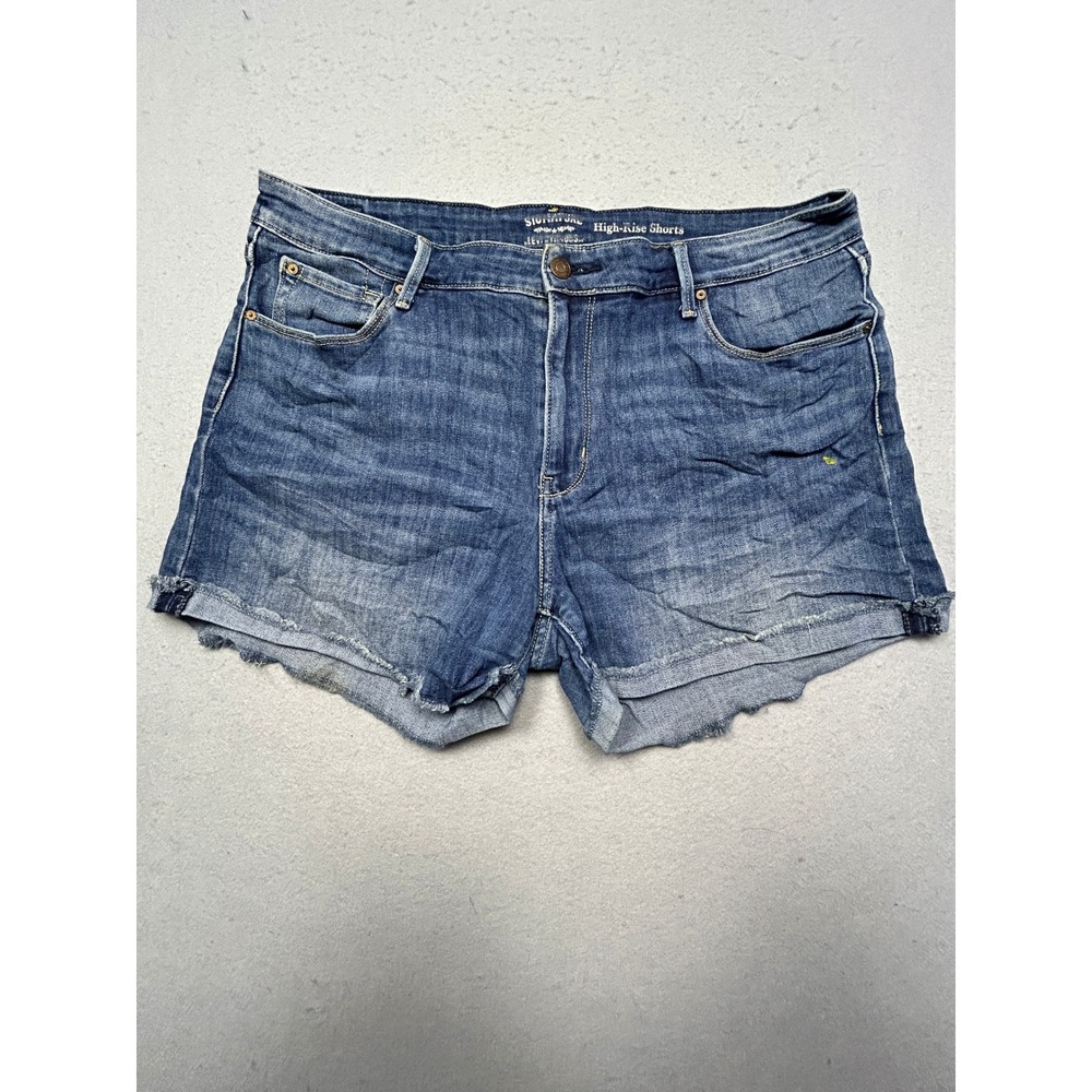 Signature Levi Strauss High Rise Shorts Denim Blue 16 W36 Womens